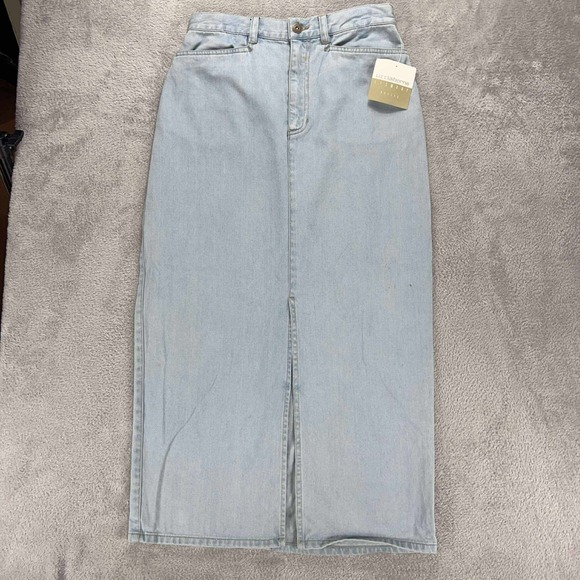 Liz Claiborne Denim Skirt Petite Light Wash Jean Skirt Slit Size 8 VINTAGE NWT‎ - Picture 1 of 14